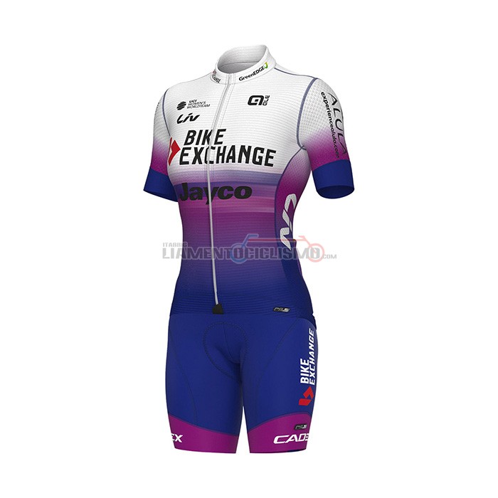 Abbigliamento Ciclismo Donne Bike Exchange Manica Corta 2022 Blu Viola